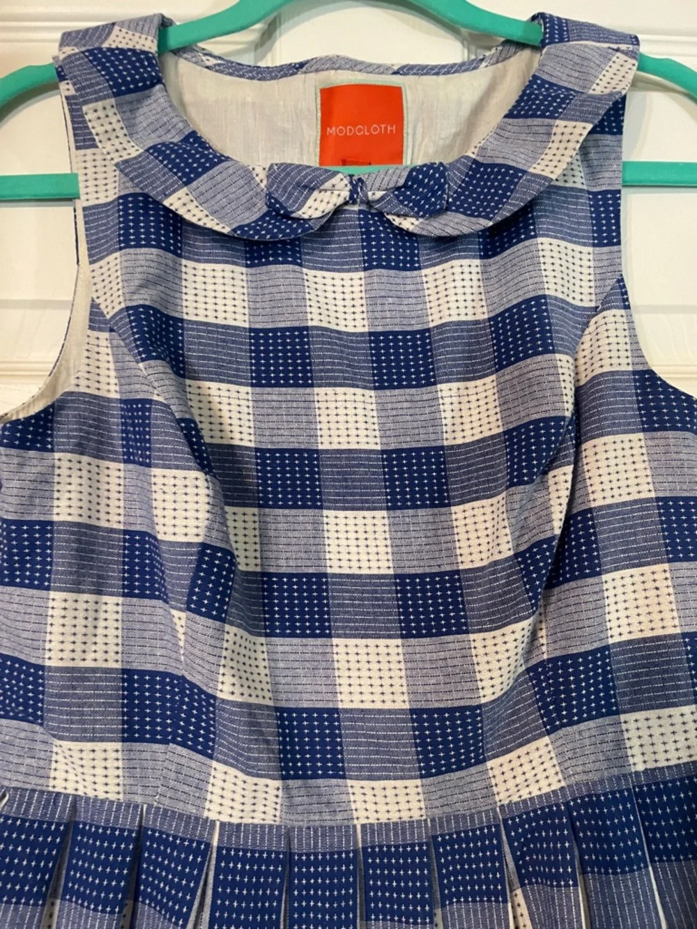 Modcloth Blue and White Gingham Sleeveless Fit-and-Flare Mini Dress - Picture 3 of 6